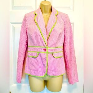 Beautiful !!! Lilly Pulitzer Pink & White Striped Seersucker Blazer Jacket!!
